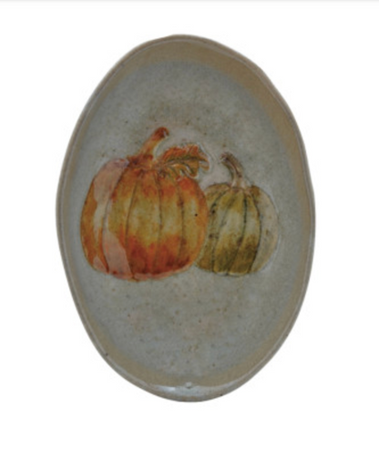 Stoneware Dish with Animal/Pumpkins