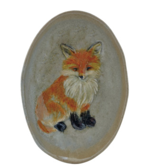 Stoneware Dish with Animal/Pumpkins