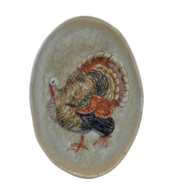 Stoneware Dish with Animal/Pumpkins