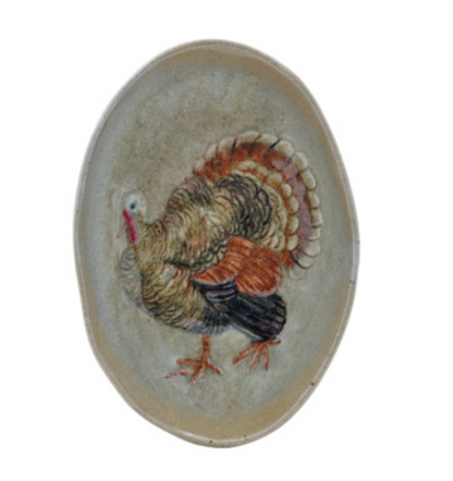 Stoneware Dish with Animal/Pumpkins