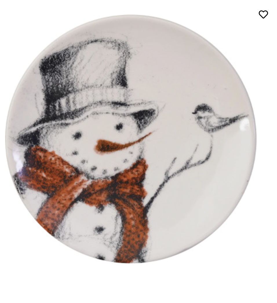 5" Round Stoneware Dish with Snowman & Bird Image