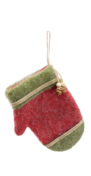 Felt Gloves Ornament with Pinecone