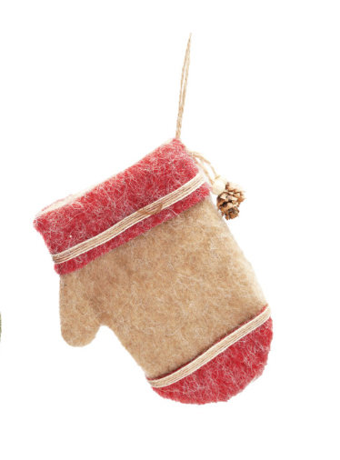 Felt Gloves Ornament with Pinecone