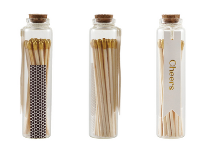 Glass Bottle Match Holder with Tag, Cork Stopper, 25 Safety Matches & Striker