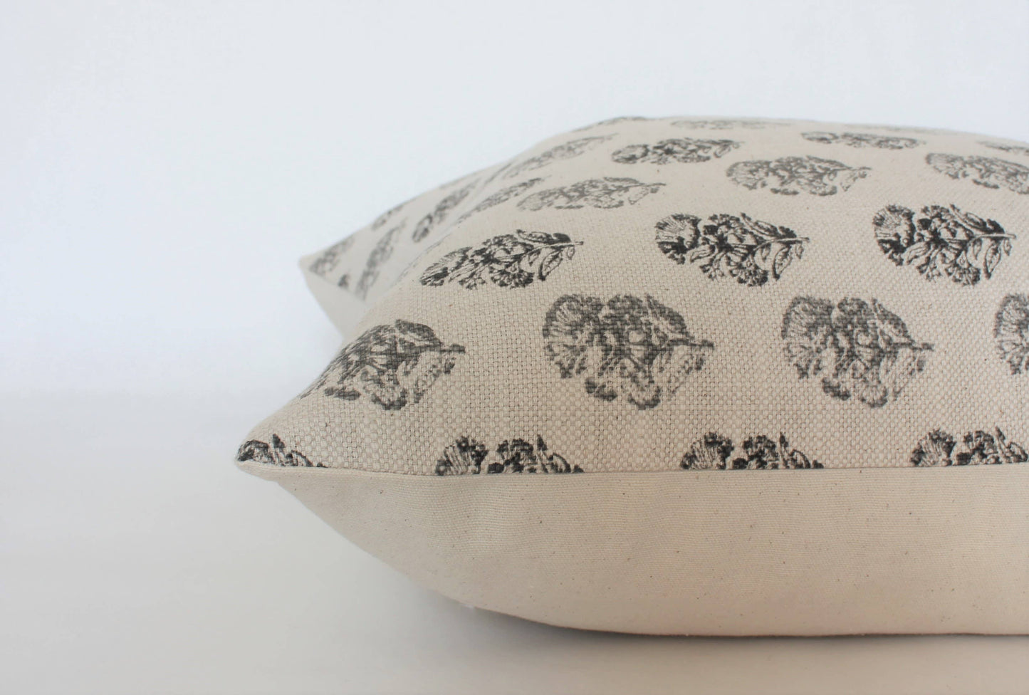 Cream Floral Lumbar Cover, Charcoal Floral Pillow | Chara