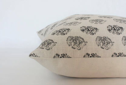 Cream Floral Lumbar Cover, Charcoal Floral Pillow | Chara