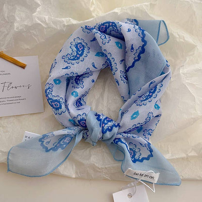 Polka Dot Stripes Blue Floral square scarf bandana