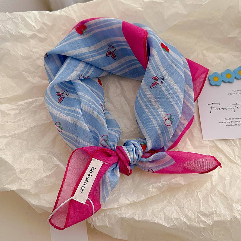 Polka Dot Stripes Blue Floral square scarf bandana