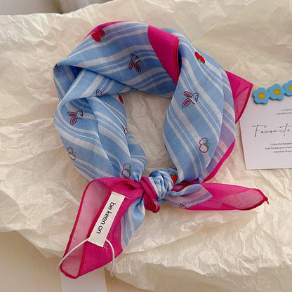 Polka Dot Stripes Blue Floral square scarf bandana