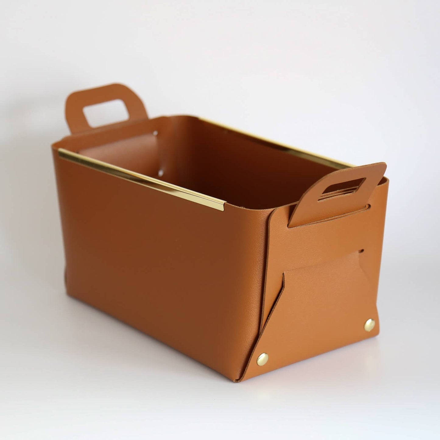 Vegan Leather Storage Basket with Metal Edge