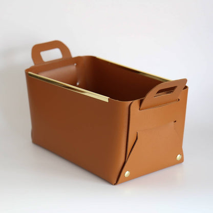 Vegan Leather Storage Basket with Metal Edge