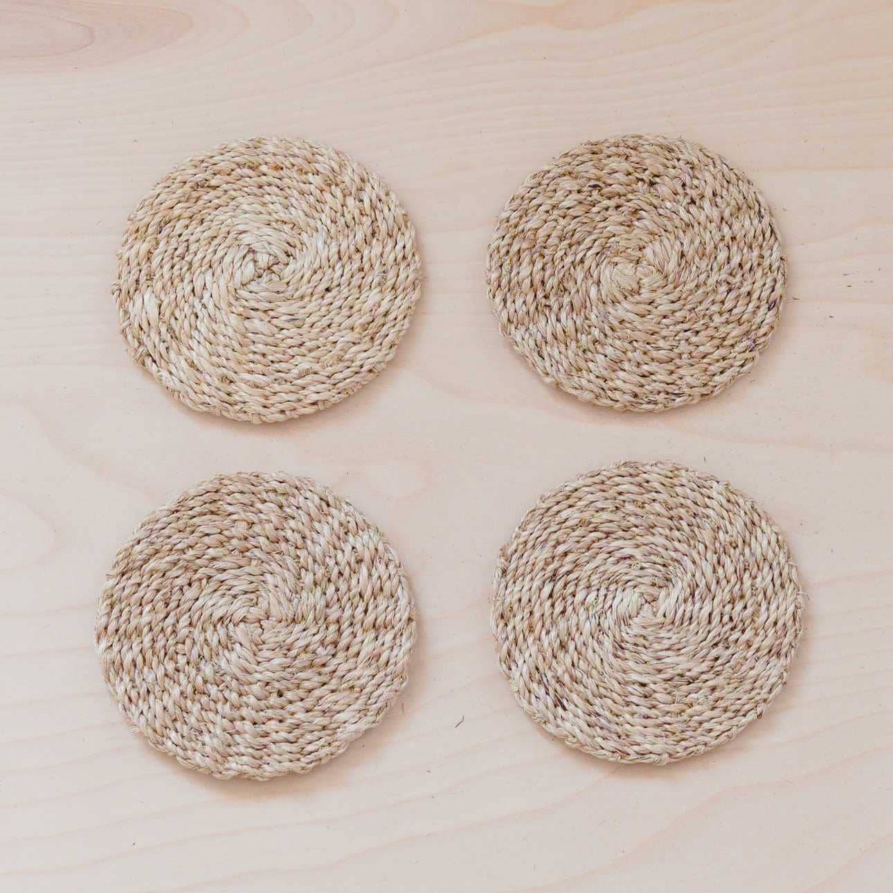 Natural Round Abaca Coasters, set of 4 - Woven Fiber | LIKHA