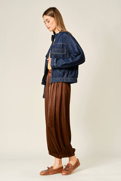 SATIN SHIRRING BAGGY DRESSY PANTS