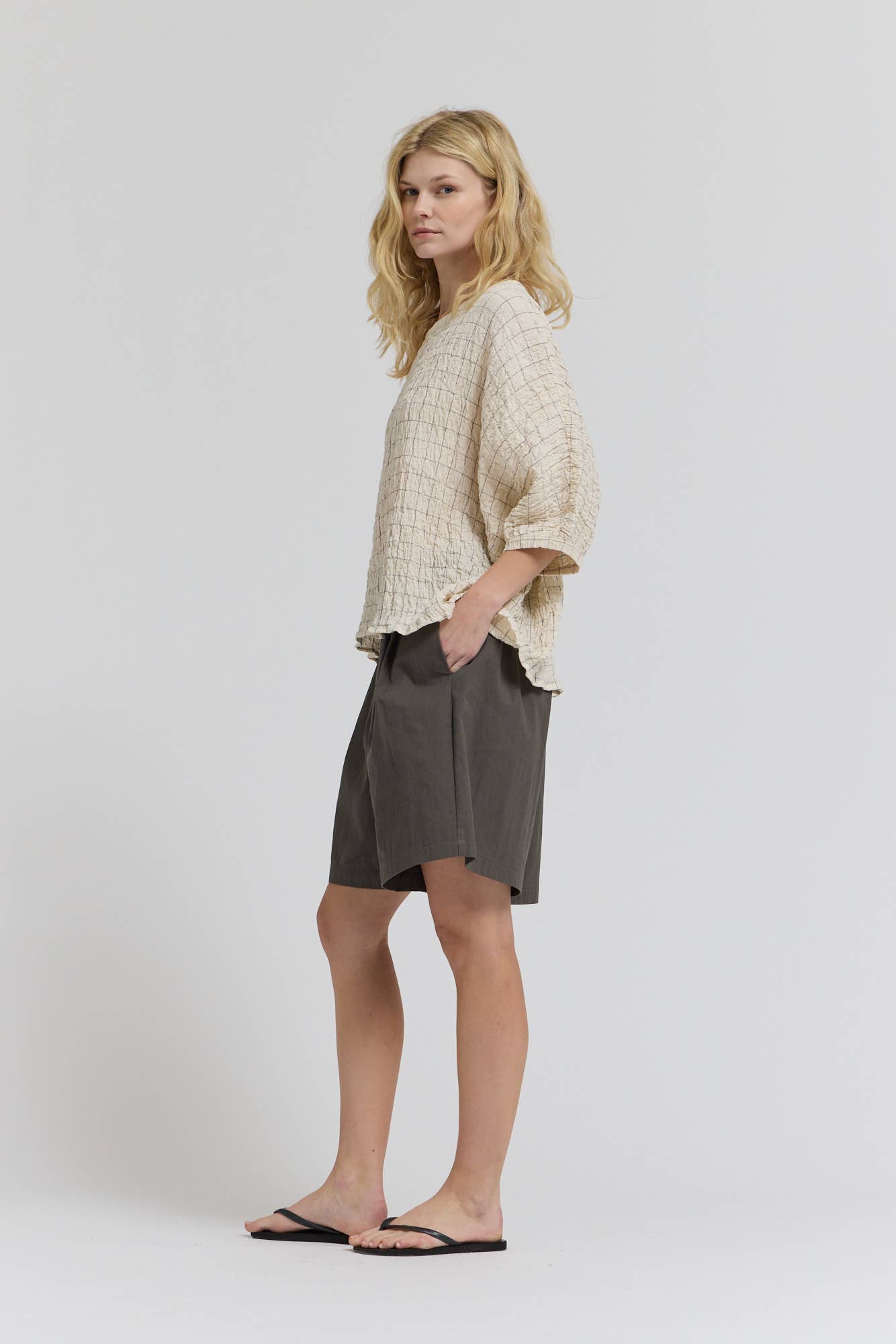 CHECK PRINT GAUZE BLOUSE