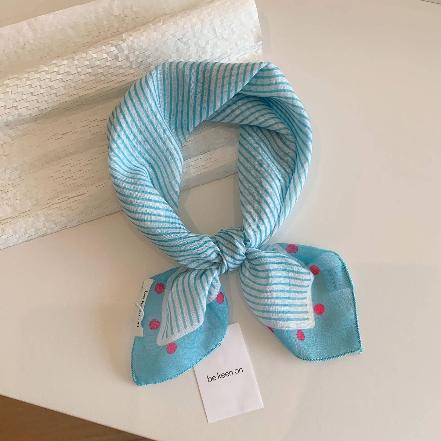 Polka Dot Stripes Blue Floral square scarf bandana