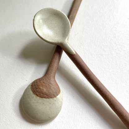 Neutral small handmade pottery Japanese spoon - white black