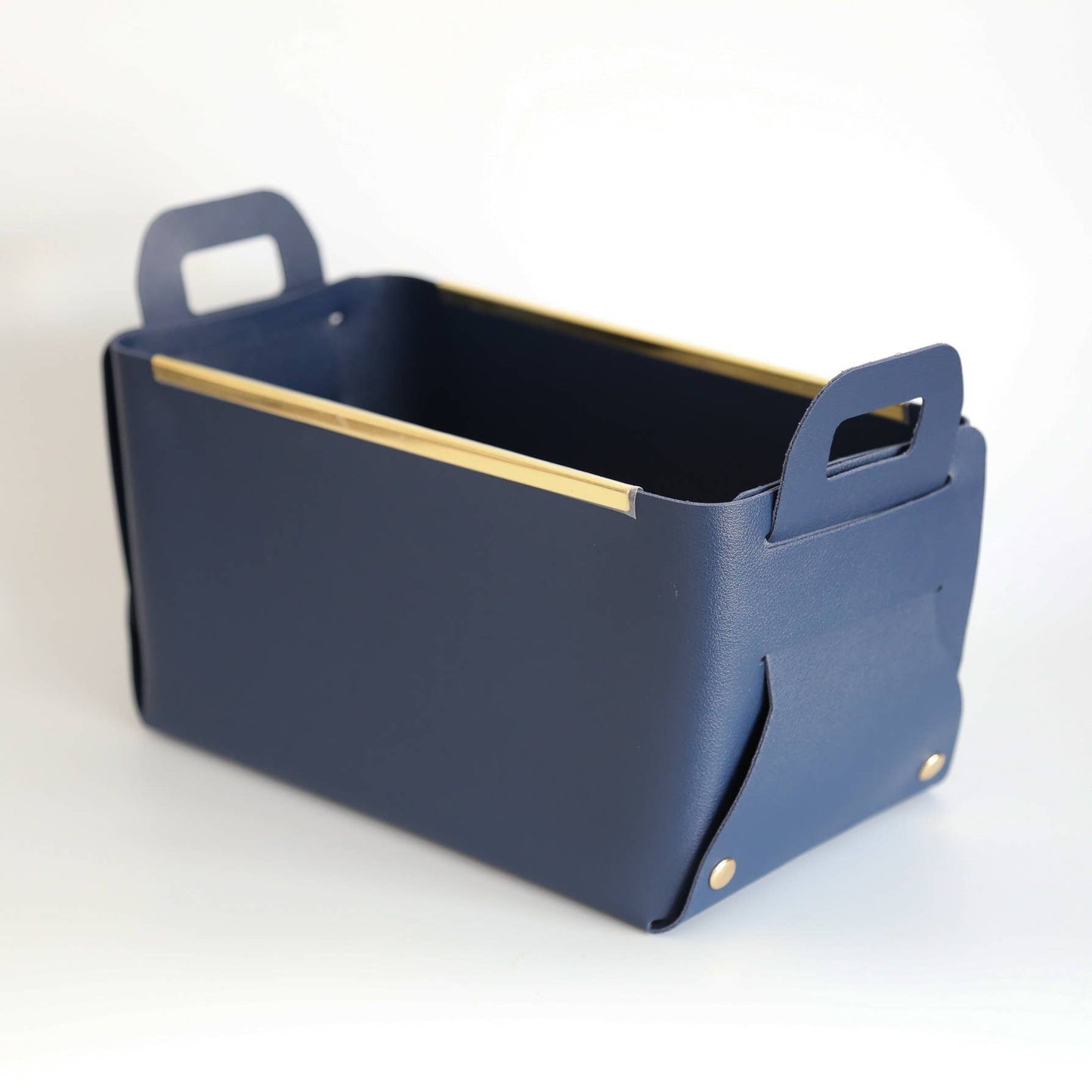 Vegan Leather Storage Basket with Metal Edge