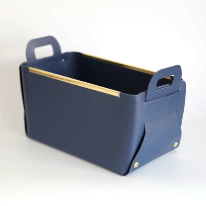 Vegan Leather Storage Basket with Metal Edge