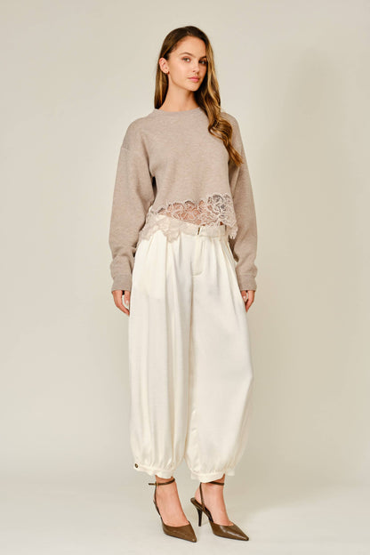 SATIN SHIRRING BAGGY DRESSY PANTS