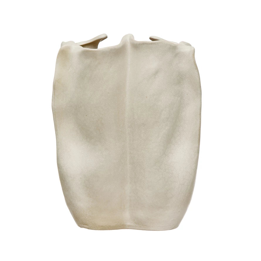 Stoneware Organic Shaped Vase, Matte Cream Color