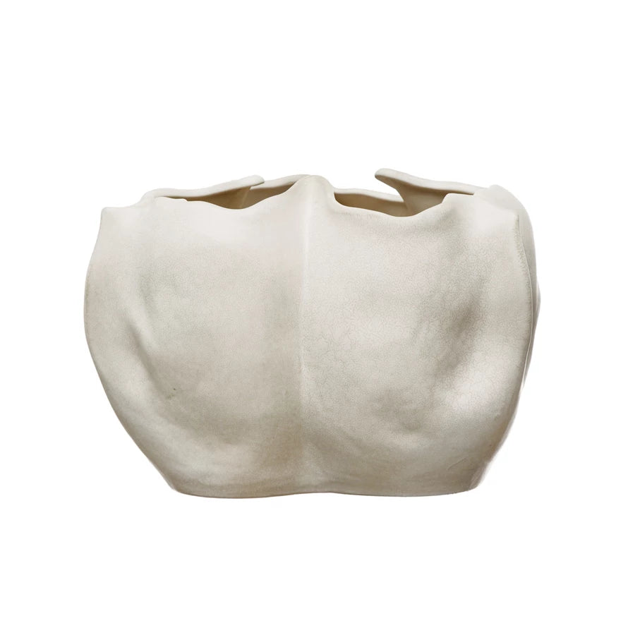 Stoneware Organic Shaped Planter, Matte Cream Color