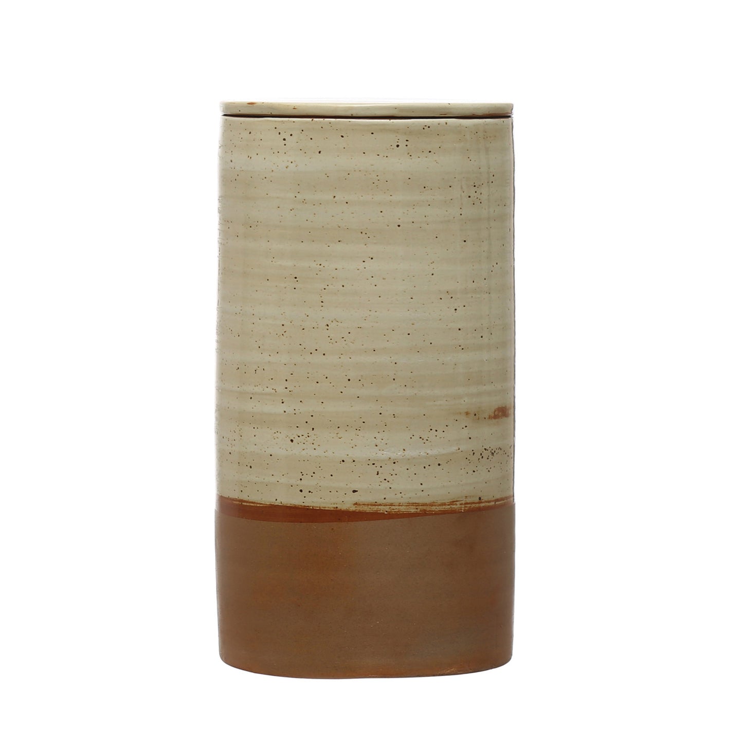 Stoneware Canister, Reactive Glaze, Brown & Cream Color (Each One Will Vary)