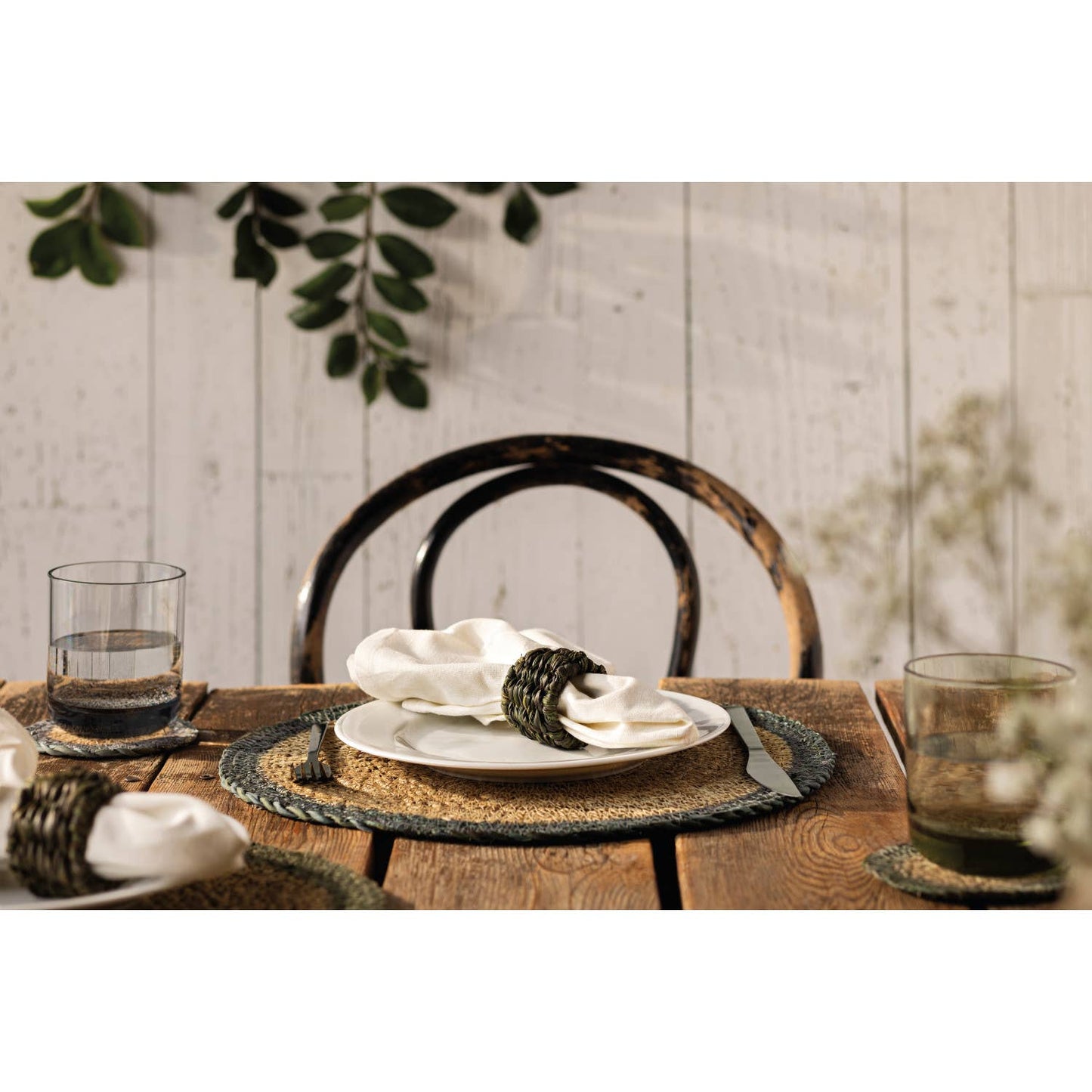 Green Border Seagrass Coasters Set of 4