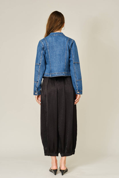 SATIN SHIRRING BAGGY DRESSY PANTS