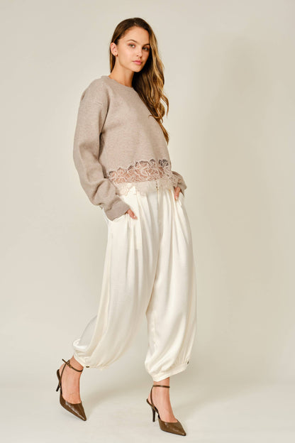 SATIN SHIRRING BAGGY DRESSY PANTS