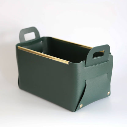 Vegan Leather Storage Basket with Metal Edge