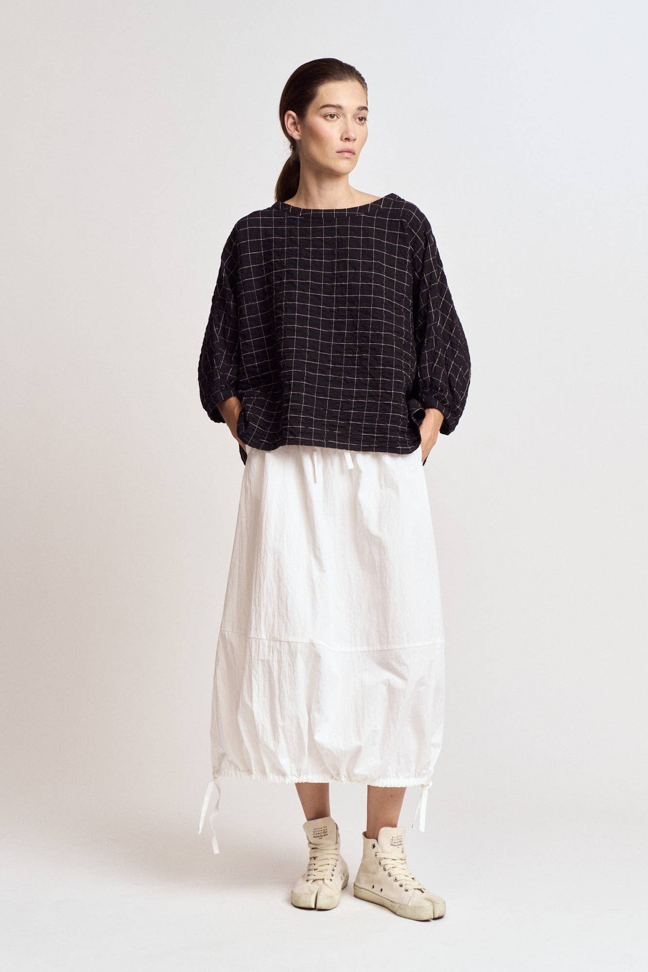 CHECK PRINT GAUZE BLOUSE