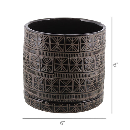 Cusco Cachepot, Ceramic - Lrg - Dark Brown & White