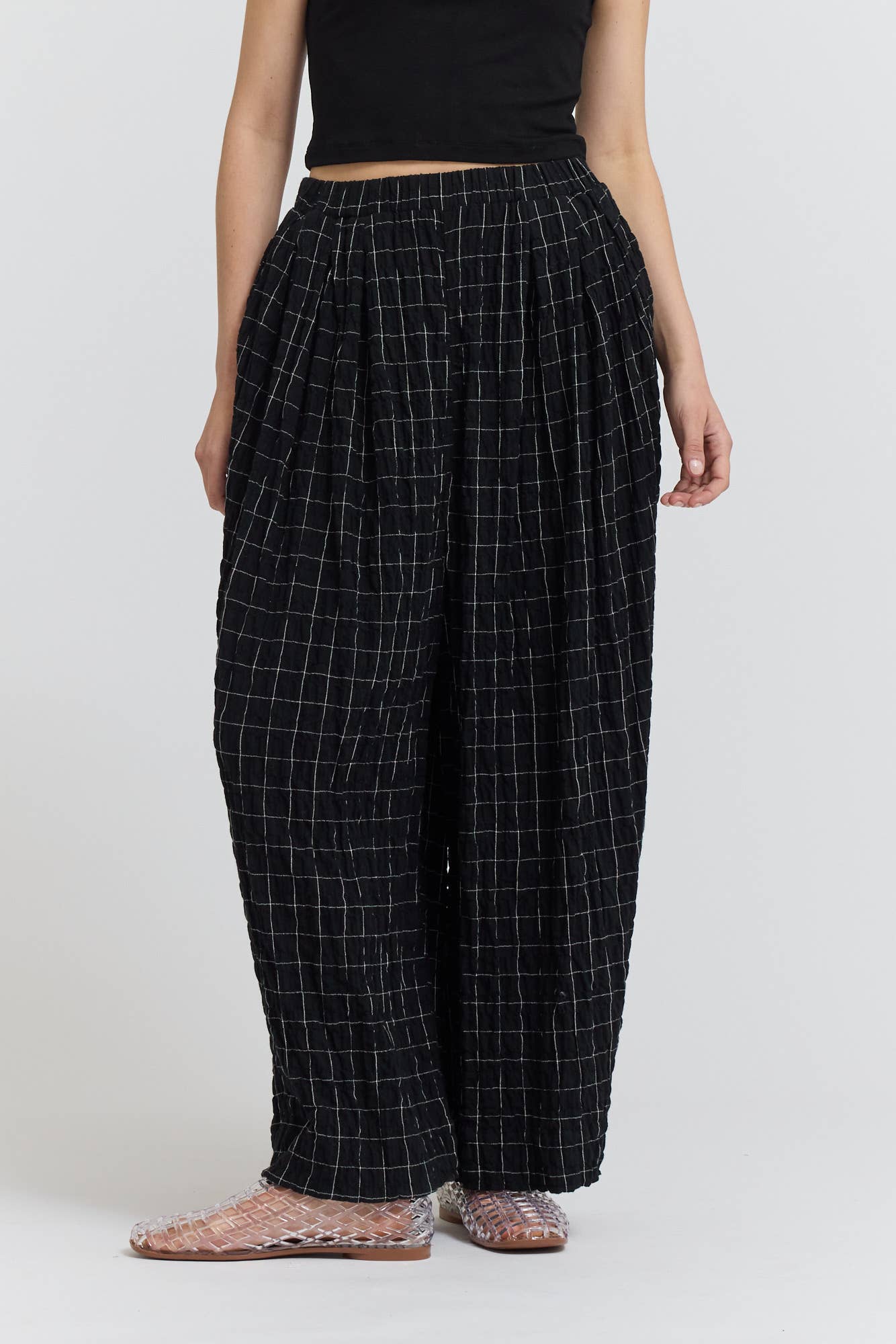 CHECK PRINT GAUZE PANTS