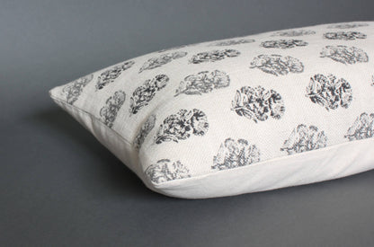Cream Floral Lumbar Cover, Charcoal Floral Pillow | Chara