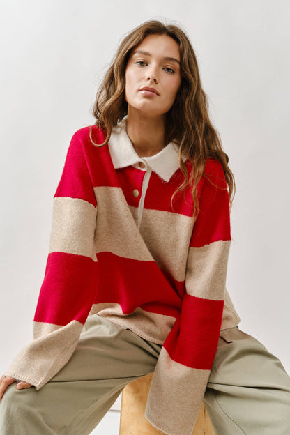 AJT5047 STRIPED POLO NECK SWEATER