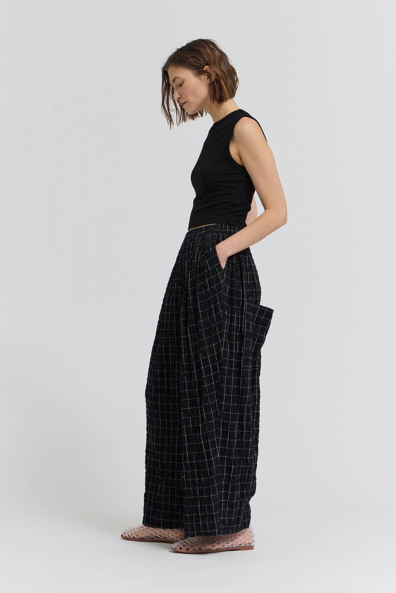 CHECK PRINT GAUZE PANTS