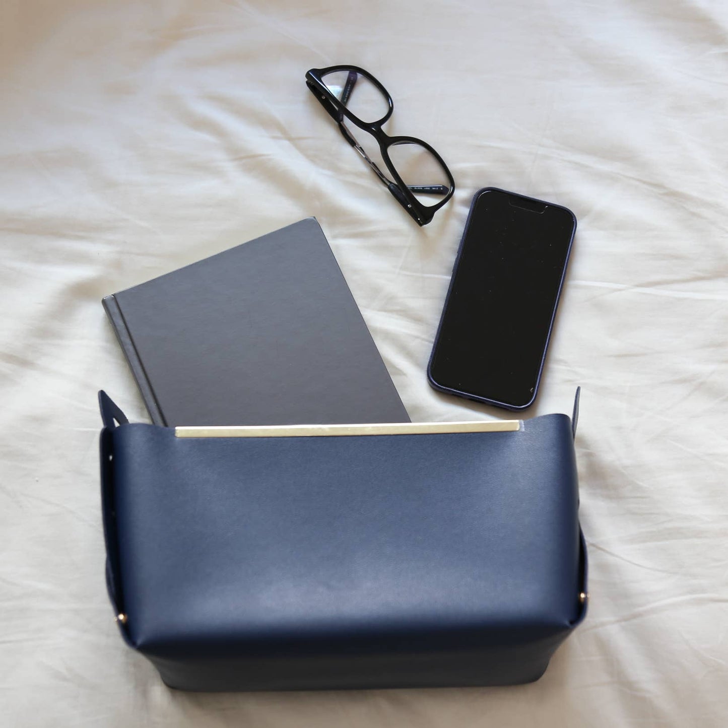 Vegan Leather Storage Basket with Metal Edge