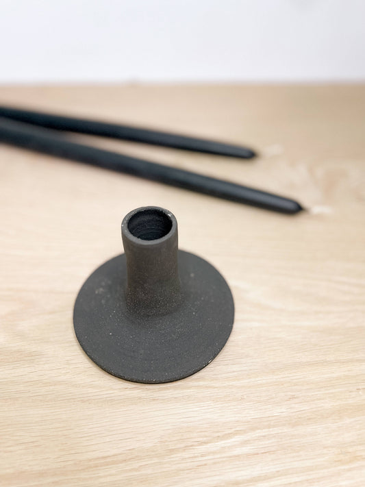 Black Clay Wide Candle Taper Holder