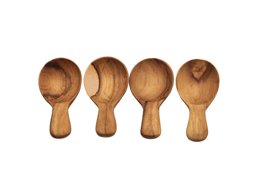 Teak Round Scoop, Mini, Set of 4