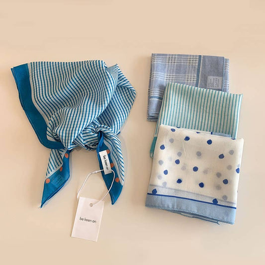 Polka Dot Stripes Blue Floral square scarf bandana