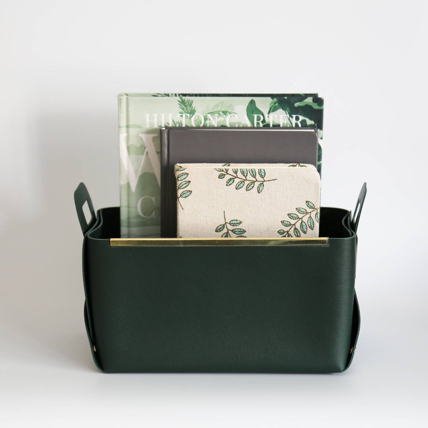 Vegan Leather Storage Basket with Metal Edge