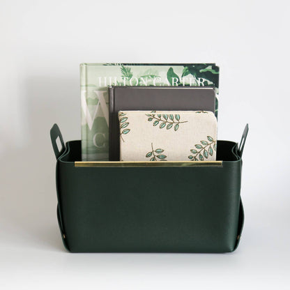 Vegan Leather Storage Basket with Metal Edge