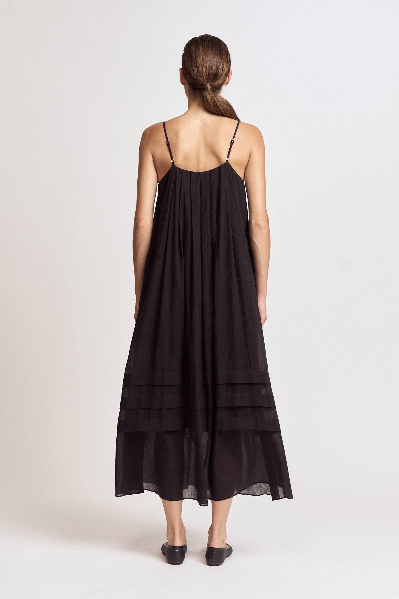 PLEATED COTTON MAXI DRESS