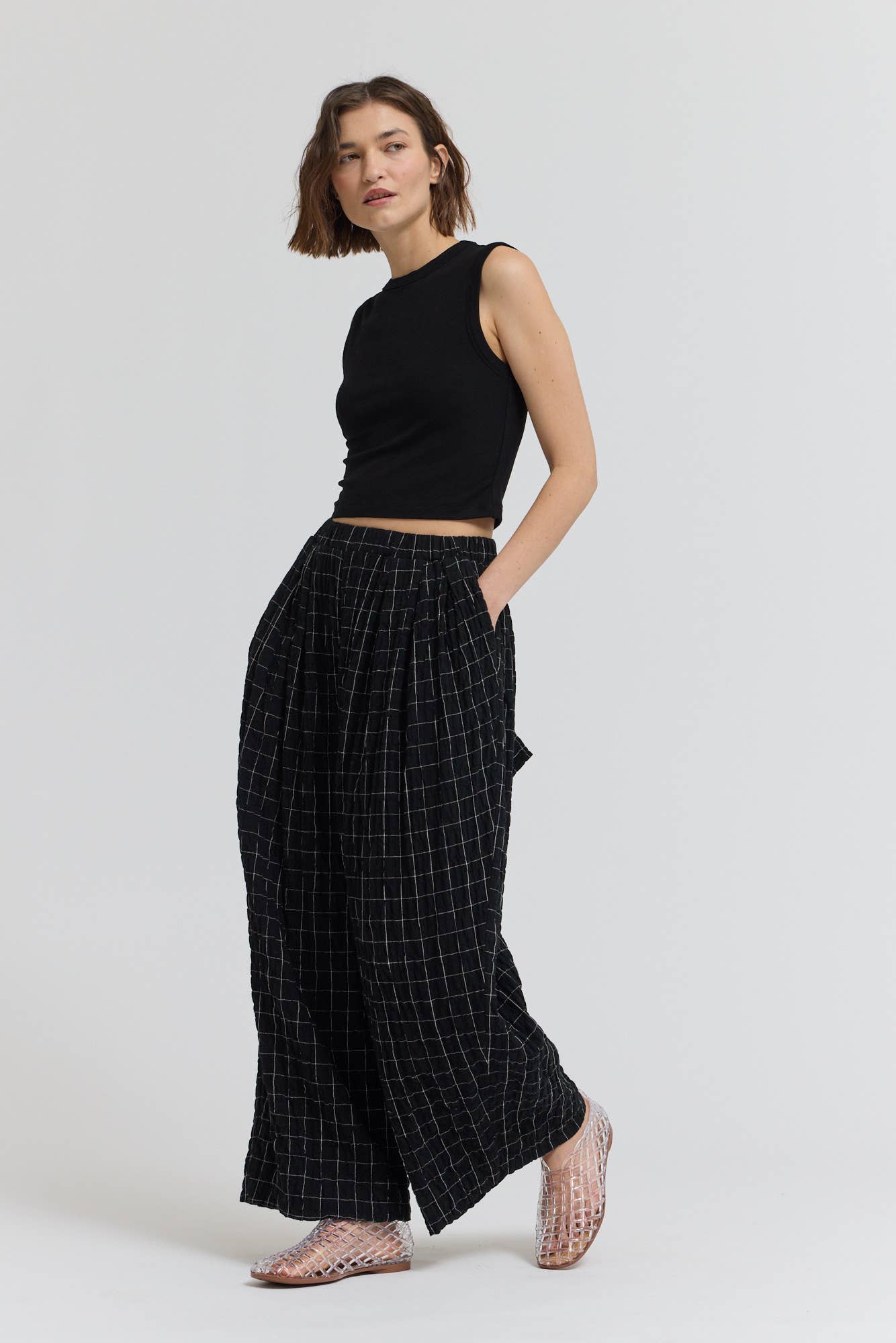 CHECK PRINT GAUZE PANTS