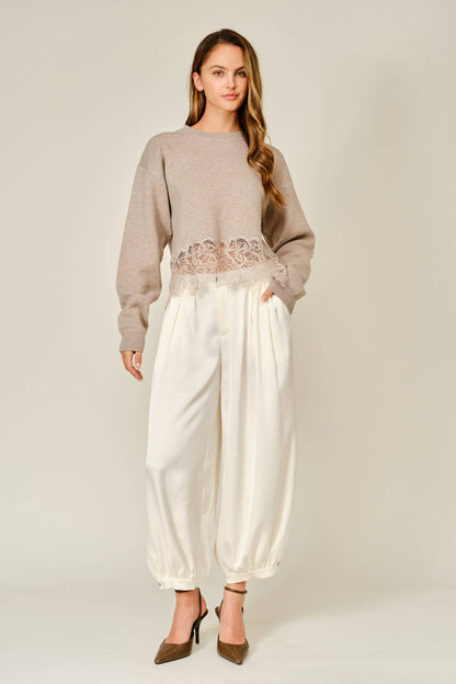 SATIN SHIRRING BAGGY DRESSY PANTS