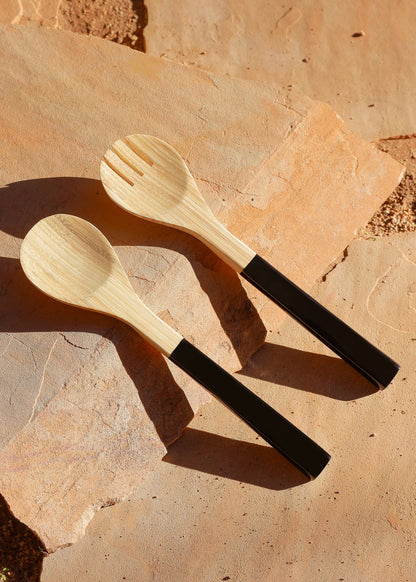 Black Wooden Serving Utensils Set of 2