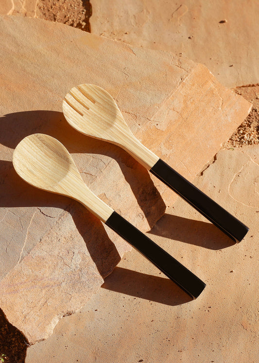 Black Wooden Serving Utensils Set of 2