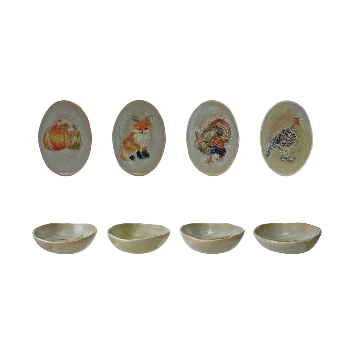 Stoneware Dish with Animal/Pumpkins