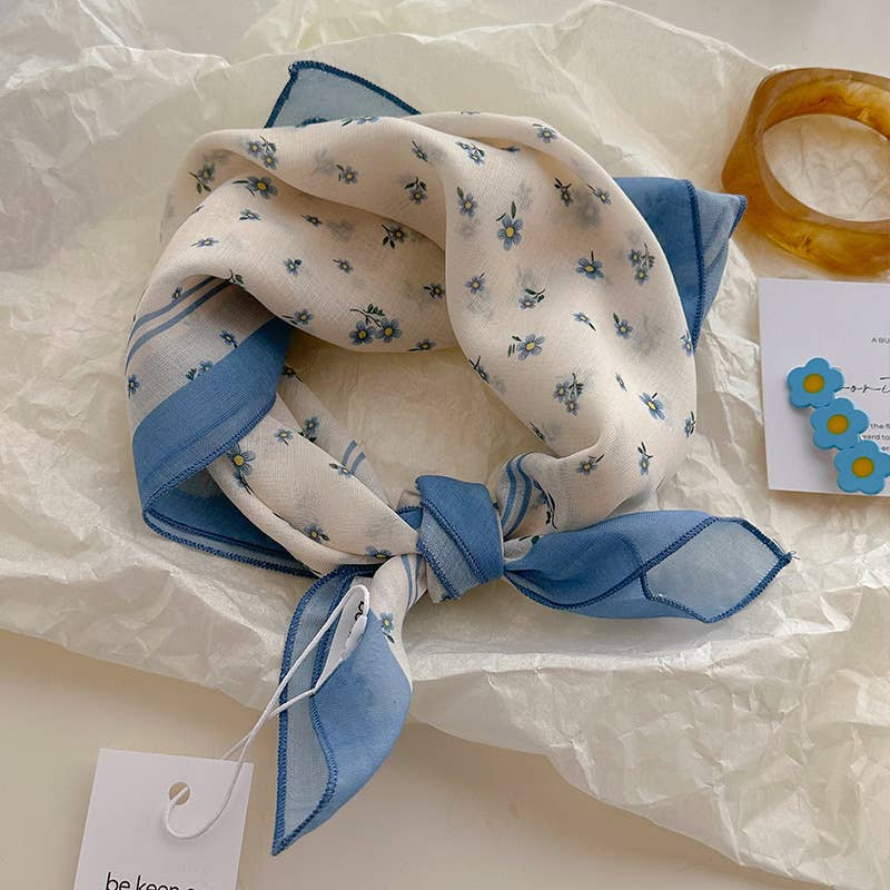 Polka Dot Stripes Blue Floral square scarf bandana