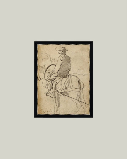 Man Riding a Horse Framed Antique Art